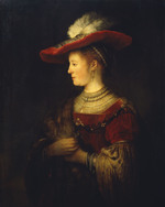Saskia van Uylenburgh im Profil, in reichem Kostüm