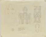 Palermo, Campanile der Martorana-Kirche, Aufriß; Athen, Kleine Metropolis (?), Grundriß, Aufriß, Schnitt und Details (Nachzeichnung)
