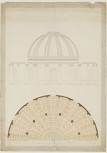 Kassel-Wilhelmshöhe, Schloß, Corps de Logis, Kuppelsaal, Entwurf für den Fußboden, Aufsicht und Schnitt