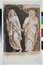 Zwei antikisch gekleidete stehende weibliche Gestalten