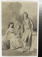 Erbprinz Karl Friedrich von Weimar mit Prinz Bernhard und Prinzessin Caroline, stehend im Freien