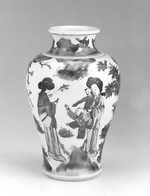 Balusterförmige Vase mit Hofdamen und Kindern in Gartenlandschaft