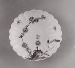 Chrysanthemenblütenförmiges Tellerchen mit Pflaumenzweig und Bambus