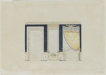 Kassel-Wilhelmshöhe, Schloß, Corps de Logis, Beletage, Dekorationsentwurf des Türkblauen Zimmers (Raum 54), Ansicht und Schnitt
