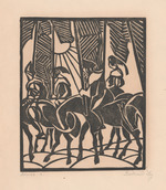 Reiten, reiten, reiten, durch den Tag, durch die Nacht, durch den Tag, Blatt 1 der Folge "Zwölf Linolschnitte nach Rainer Maria Rilke