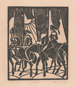 Reiten, reiten, reiten, durch den Tag, durch die Nacht, Blatt 1 der Folge "Zwölf Linolschnitte nach Rainer Maria Rilke