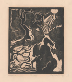 Aber da schreit es ihn an, Blatt 4 der Folge "Zwölf Linolschnitte nach Rainer Maria Rilke