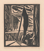 Im Vorsaal über einem Sessel hängt der Waffenrock, Blatt 9 der Folge "Zwölf Linolschnitte nach Rainer Maria Rilke