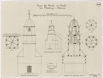 Roda, ev. Kirche, Bauaufnahme des Westturms, Ansicht, Grundrisse, Aufriß und Schnitt
