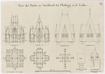 Wenkbach, ev. Kirche, Bauaufnahme des Chorturms, Ansicht, Grundrisse, Aufriß und Schnitt