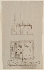 Kassel, Chattenburg, Werkzeichnung (Skizze) zur Kellertreppe im südöstlichen Eckpavillon, Grundriß und Schnitt