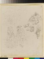 Skizzenbuchblatt mit sitzendem Paar und verschiedenen anderen kleinen Personen