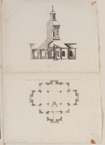 Entwurf (?) zu einer Zentralkirche mit Turm, Grundriß, Aufriß und Schnitt