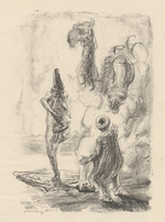 Die drei Dromedarstatuen vor Baraham und Hassan, Blatt aus dem Mappenwerk "Die Inseln Wak Wak"