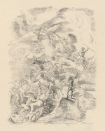 Kampf in den Lüften zwischen den 7 Königen und Nur al Huda, Blatt aus dem Mappenwerk "Die Inseln Wak Wak"