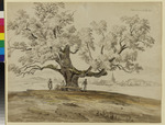 Figuren unter einem Baum mit Ansicht von Wolfershausen
