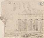 Paestum, Hera-Tempel II, Ostfront; mit Figurenstudien am oberen Rand, Bauaufnahme, Ansicht