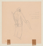 Musizierene Figurine, verso: Skizze einer Figurine mit Schwert